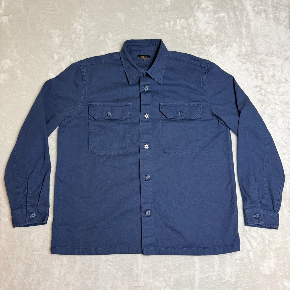 Quince Double Brushed Stretch Overshirt Jacket Men L Navy Canvas Shacket EUC